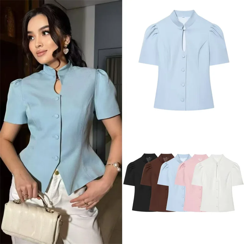 2026 Summer New Style Women's Jacket Solid Color Short Sleeve Hollow Out Decorative Slim Fit Jacket Elegant and Fashionable