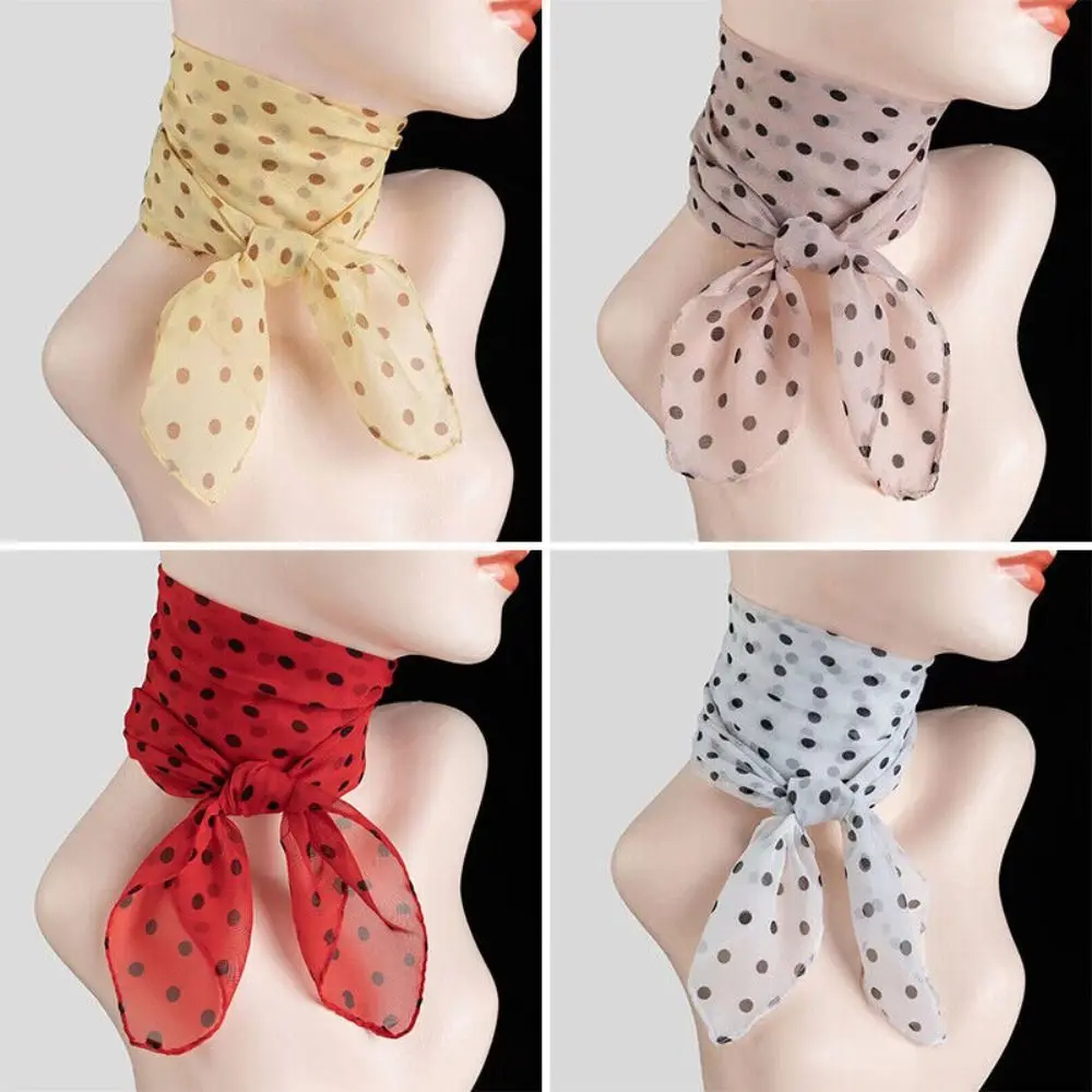 Square Artificial Silk Scarf Summer Thin Polka Dot Print Chiffon Soft Shawl Neck Warp Beach Sunscreen Women Neck Scarves