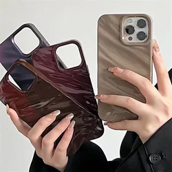 Ins Caramel Pleats Case Compatible For IPhone 16 15 11 13 14 12 Pro Max 7 8 Plus SE 2020 3D Wavy Grain Simple Solid Color Cover