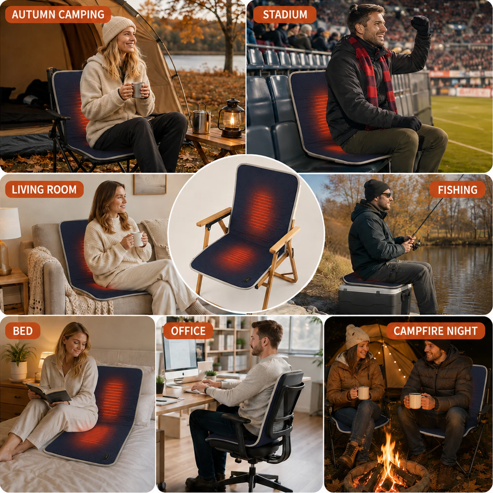 Heated Seat Cushion Foldable USB Powered Heated Seat Pad with 5 Heating Levels for Camping Office Chair Stadium Seats Sofa Bed