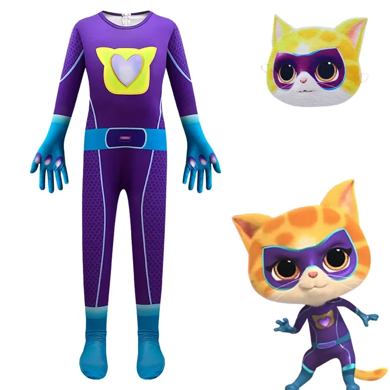 Super Cat Cosplay para crianças, Anime de Halloween, macacões para meninos e meninas, roupas extravagantes de Carnaval, máscara de aniversário