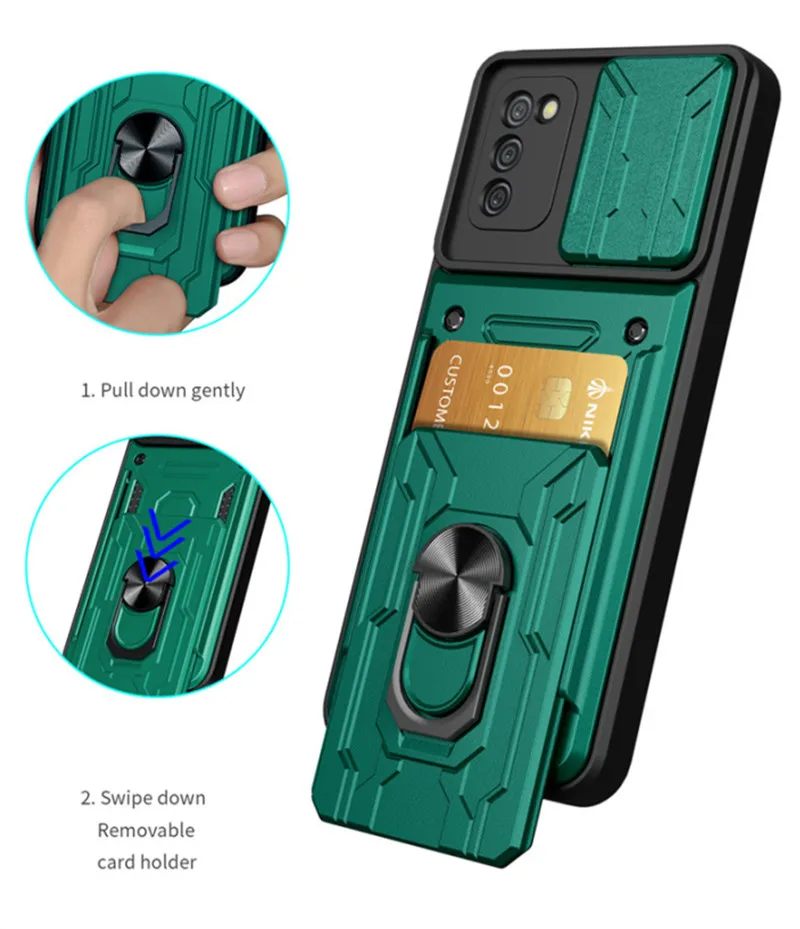 For Samsung Galaxy A02S A03S A12 A22 A52 A72 Case Slide Camra Armor Phone Cases For A33 A53 A73 2020 Magnetic Ring Holder Cover