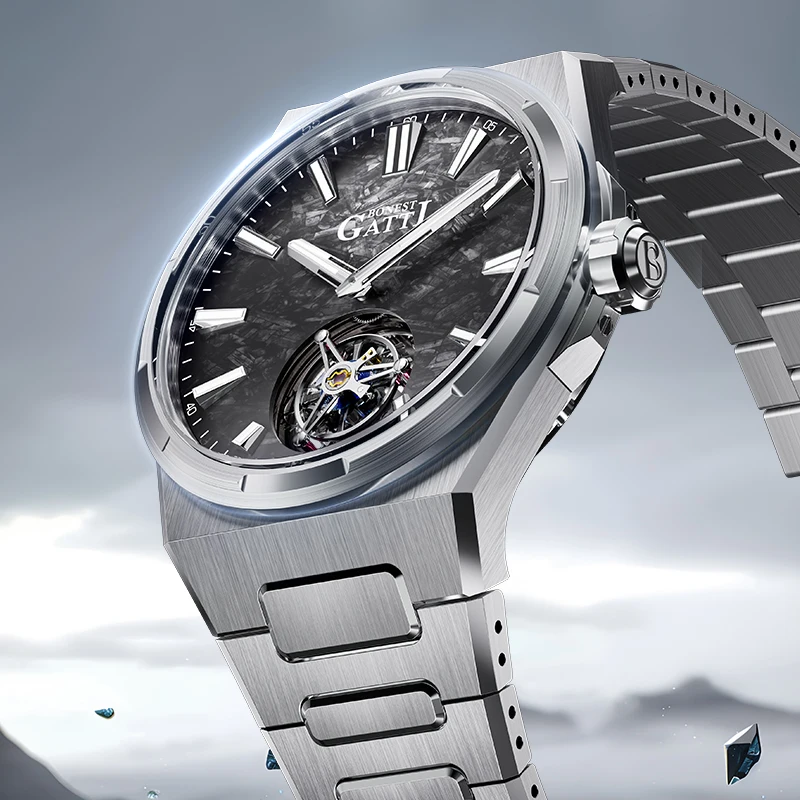 

Мужские автоматические механические часы BONEST GATTI из углеродного волокна с люминесцентным циферблатом, подарок на день рождения для парня