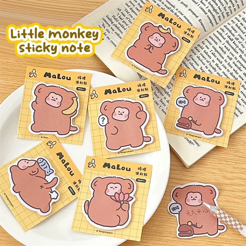 30Sheets Cute Cartoon Monkey Sticky Notes Kawaii Animals Sticky Notes Message Post Student Stationery School Office Supplies