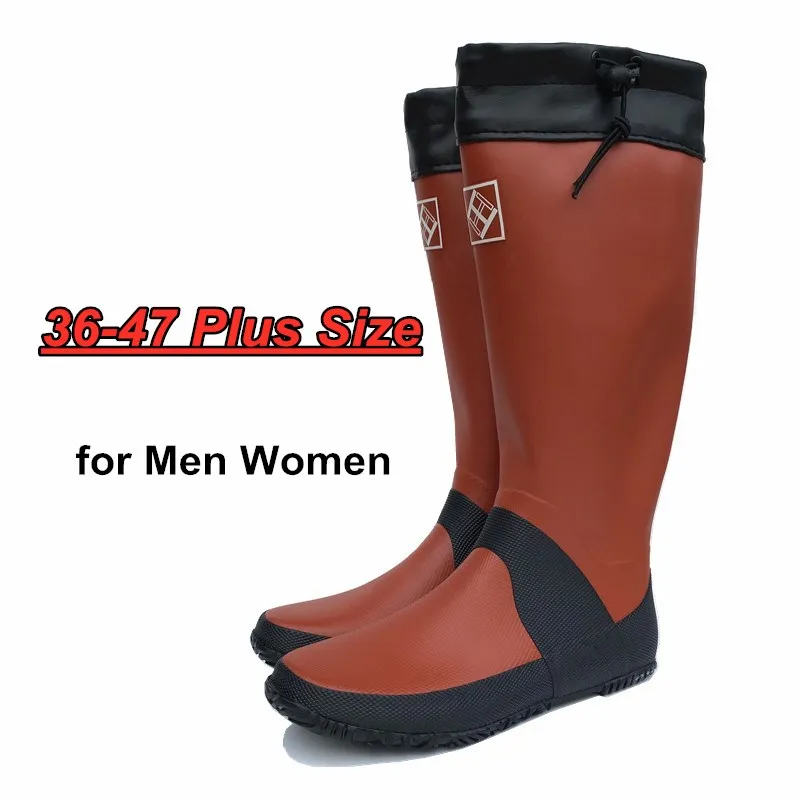 Soft Foldable Men's Rain Boots Fishing Shoes Outdoor Waterproof Ultralight High-top Non-slip Wading Water Shoes 46 47 Plus Size