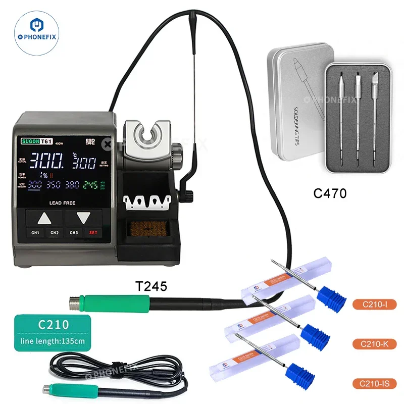 SUGON T61 400W Soldering Station With T245 Handle Compatible C470/245/210 Iron Tip Large Solder joints Welding Rework Station