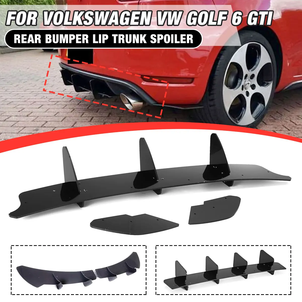 3PCS Car ABS Matte Black Rear Bumper Diffuser With Side Splitters For Volkswagen VW Golf 6 VII MK6 Golf 7.5 R20 Car Styling