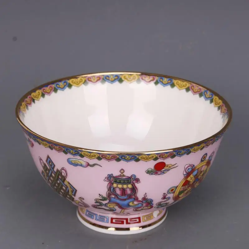 Collect China Jingdezhen Porcelain Famille Rose Eight Auspicious Symbols Bowl