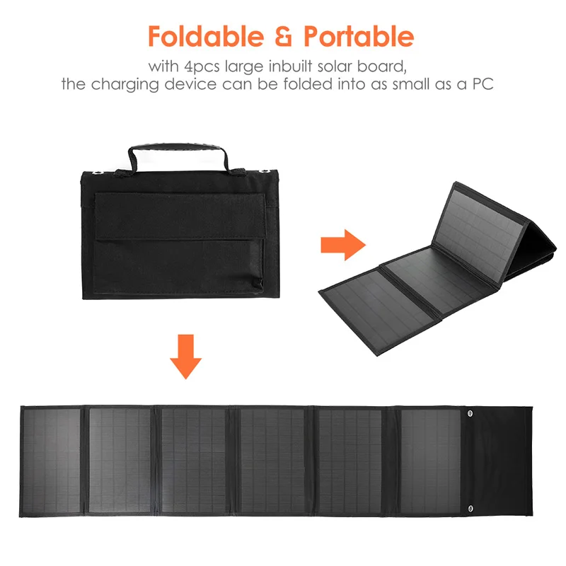 100W Foldable Solar Panel Portable Folding Bag USB+DC Output Solar Charger Outdoor Power Supply for Mobile Phone Power Generator