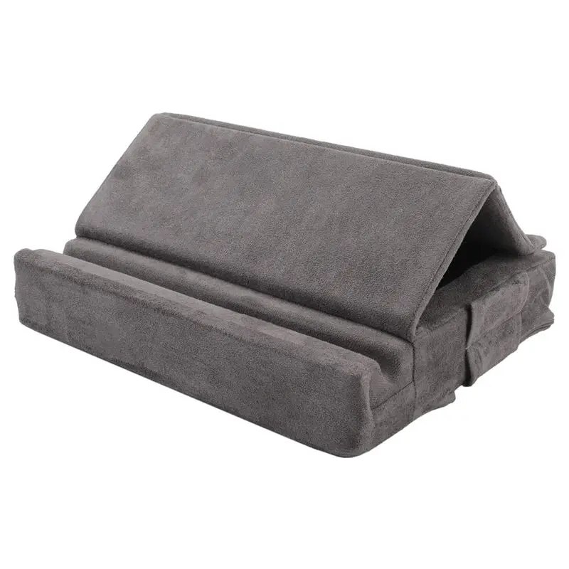 DQ2G Tablet Pillow Stand with Storage Foldable Holder Angle Adjustable Soft Pad Dock for Bed and Laptop and Desk Gray