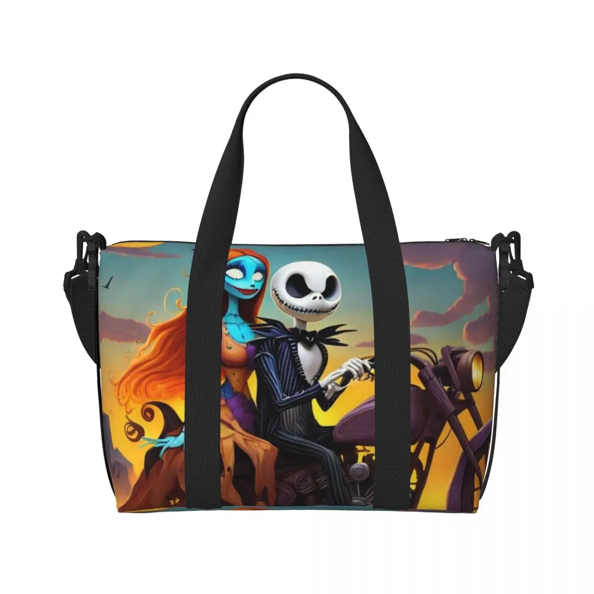 Custom Jack SkellingtOn Halloween Film Beach Tote Bag for The Nightmare Before Christmas Large Compartment Gym Beach Travel Bags