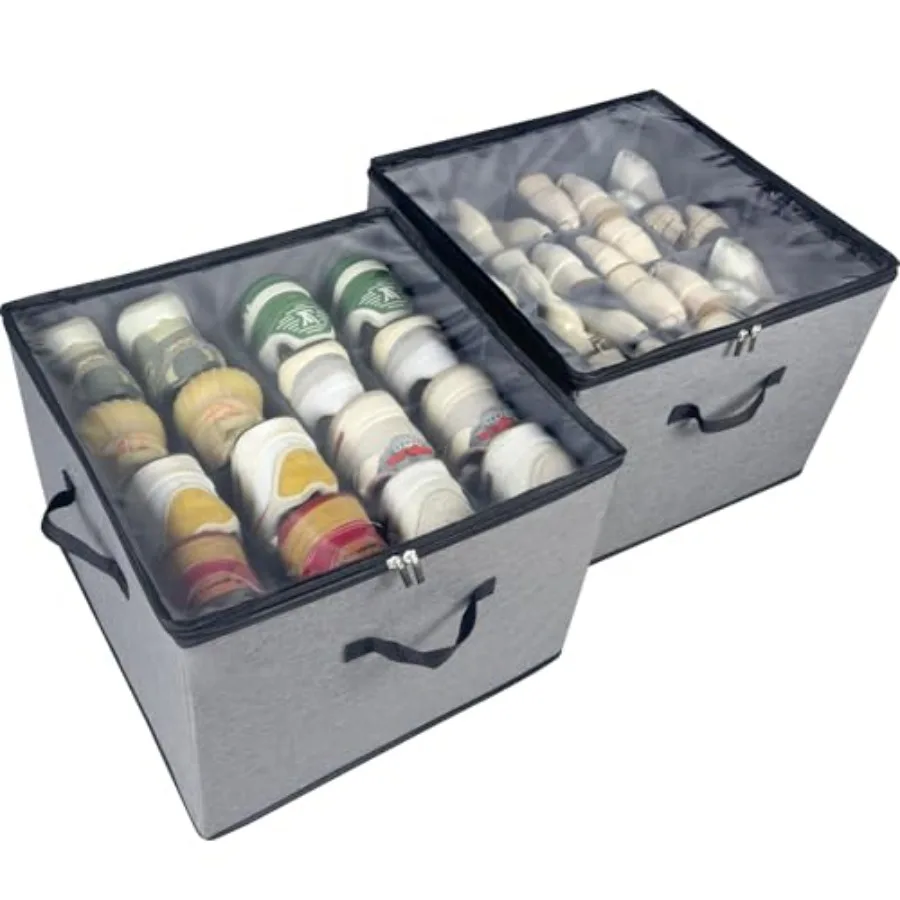 

2 Pack Shoe Organizer Shoe Storage Box with Clear Cover Adjustable Dividers Fits 16-32 Pairs Shoe Boxes Organizador de Zapatos
