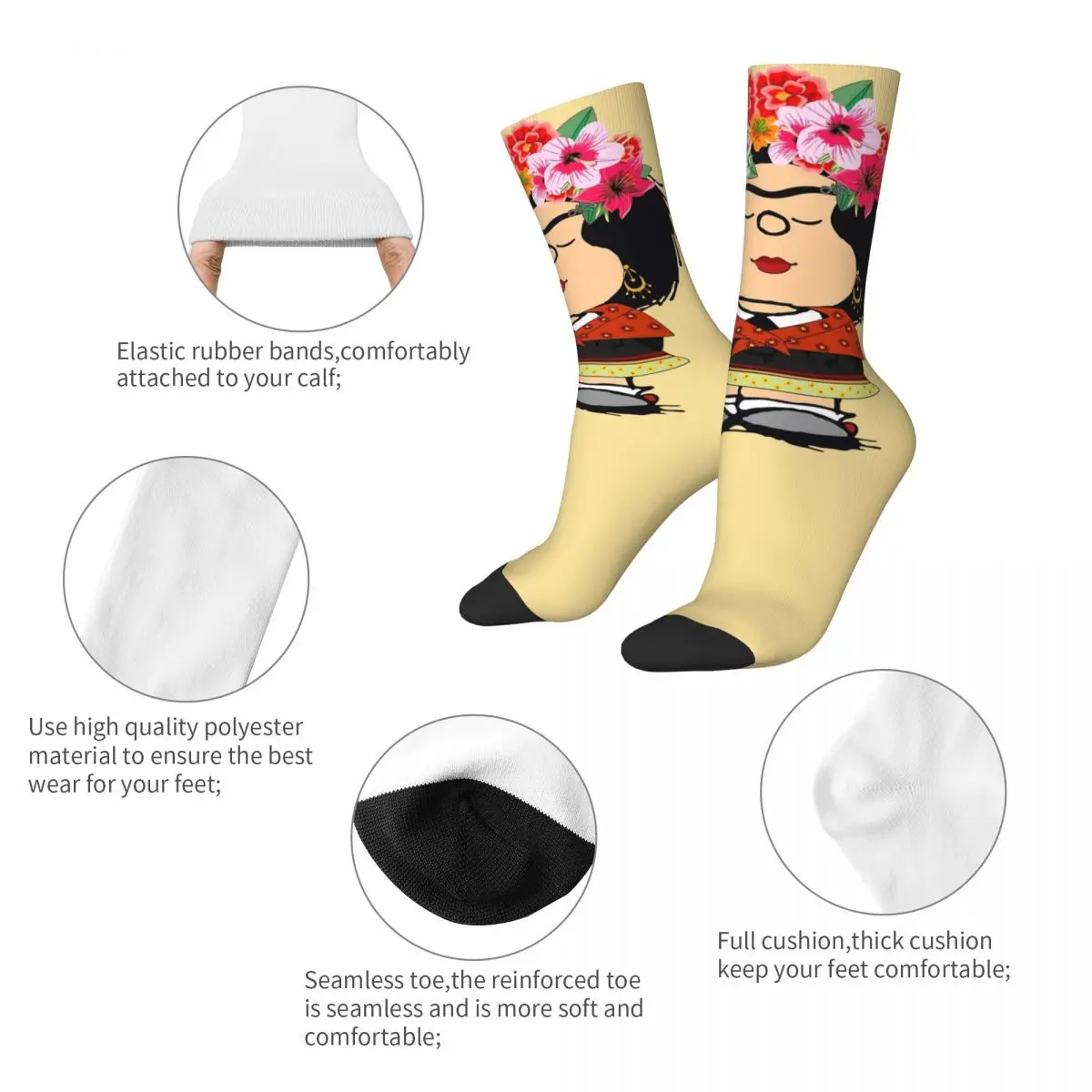 Harajuku Men\'s Socks Mafalda Kahlo Fanart Merch Cute Funny Cartoon Sport Stockings All Season