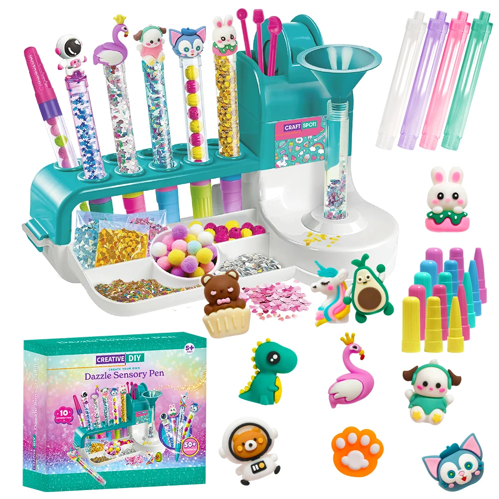 

Набор для создания сенсорных ручек DIY Dazzle - Творческий набор для детей, 50+ аксессуаров, 10 уникальных ручек, развивающая игрушка-подарок для девочек