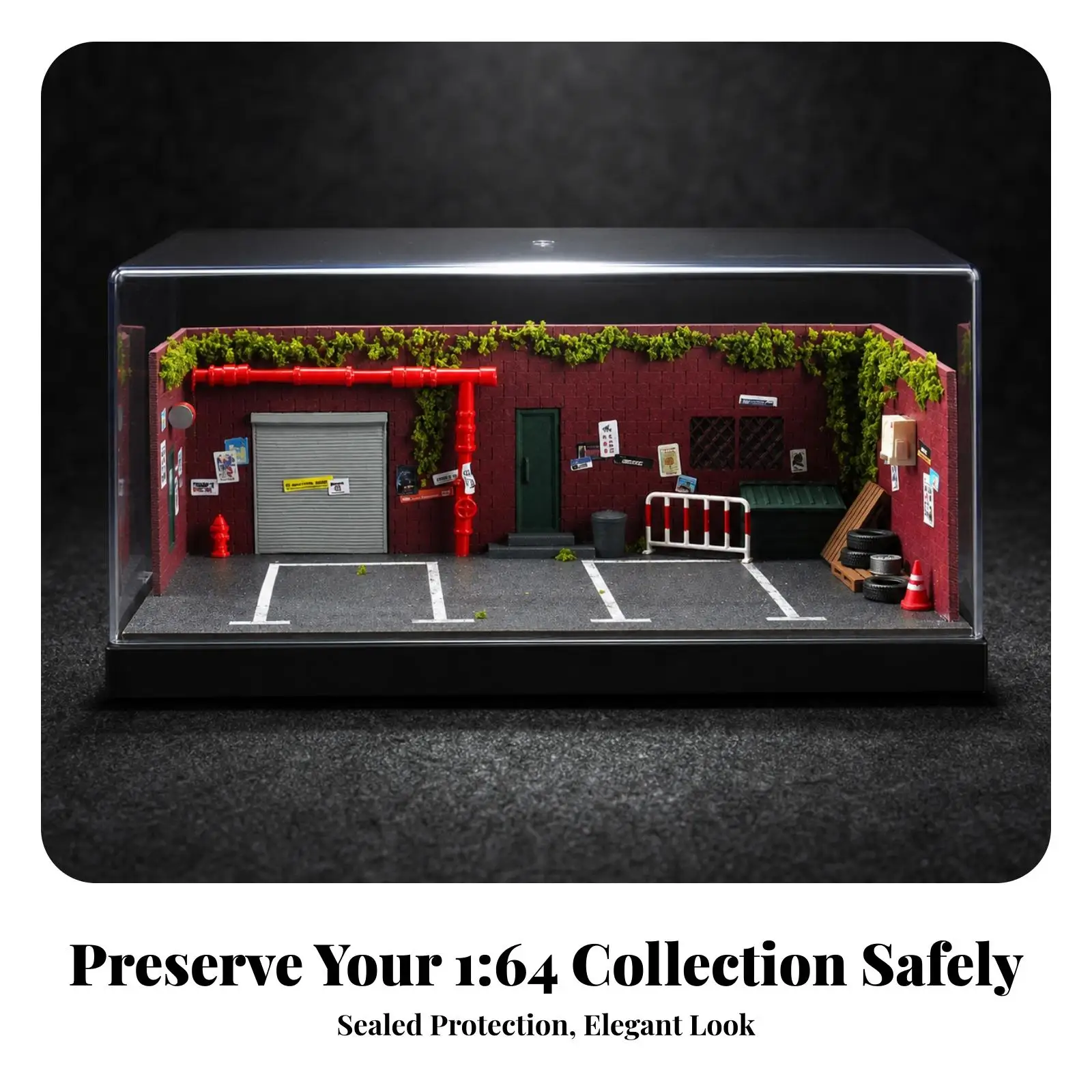 1 64 Scale Old Warehouse Street Diorama Miniature Scene Display PVC Case for Collector Photography Props