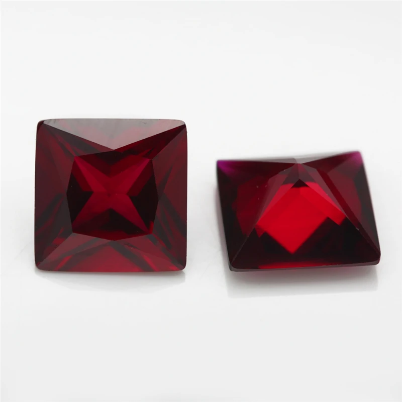 Size 2x2~10x10mm 8# 3# 5# Red Stone Square Princess Cut Synthetic Corundum Gemstone For Jewelry