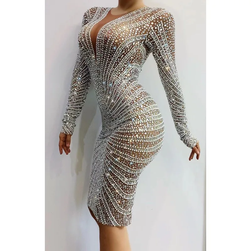 วันเกิดเพชรเงาคริสตัลปาร์ตี้ชุดพรมแดง Vestidos GradMujer Vestidos Largos ชุด Luxo Elegante Festa Longa