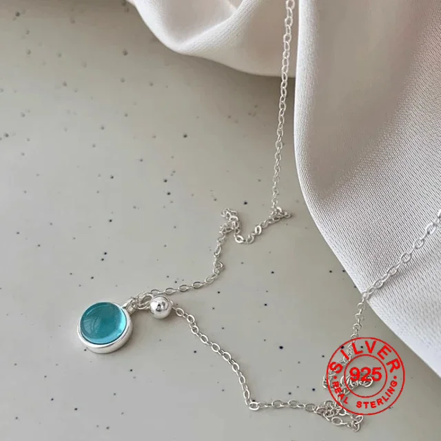 BF CLUB Silver Color Necklace For Women Blue Stone Simple Engagement Fine Jewelry Wedding Party Birthday Gift