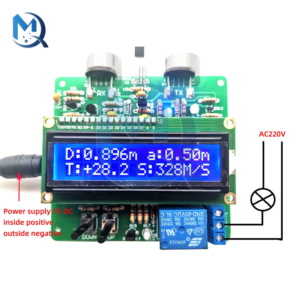 51 Single-chip Ultrasonic Rangefinder Module DIY DC 4.5V/5.5V LCD Display Measure Distance Alarm Distance Can Be Set 3CM-150CM