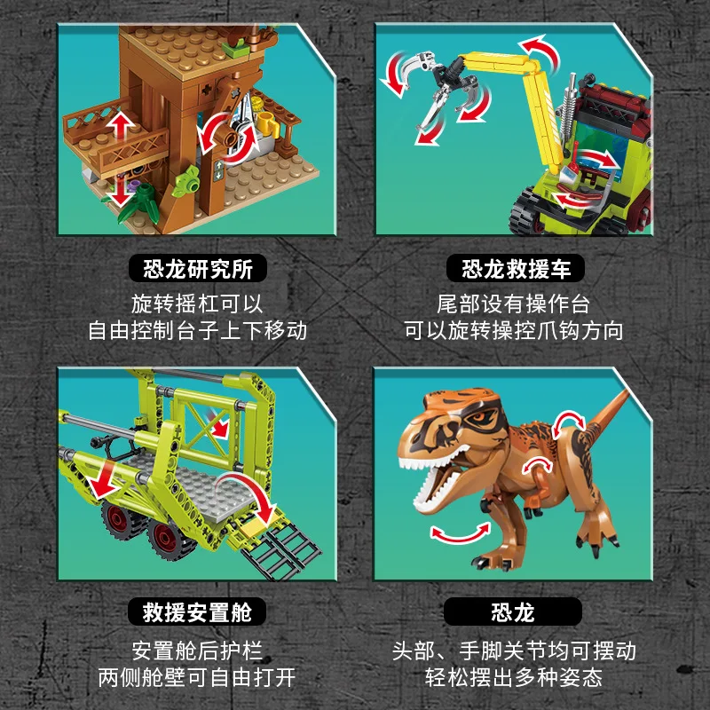 Jurassic Dino World Building Blocks Sets Dinosaur Exploration Triceratops Rescue operation Scene Models Bricks DIY Toy Gift