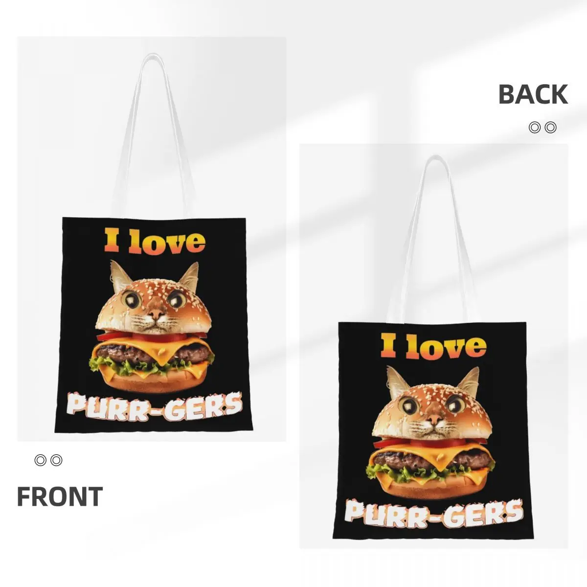 Bolso Tote Unisex de lona con diseño único, bolsa divertida de hamburguesa, gato, Meme, I Love PURR-GERS, comida chatarra, informal, Y2K