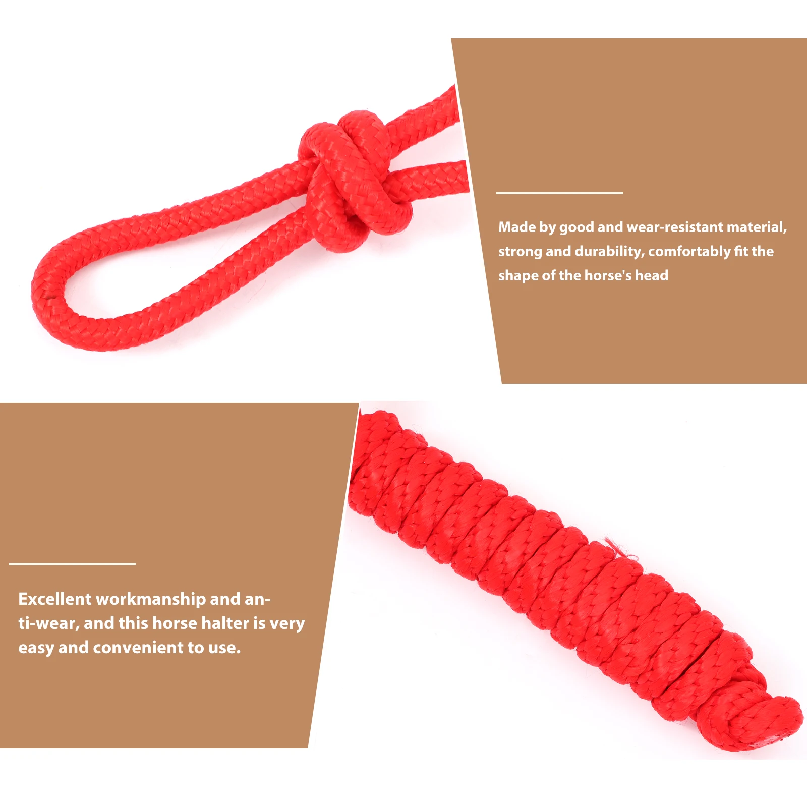สายจูงม้าแบบถัก ทนทานต่อการสึกหรอ อุปกรณ์ฝึกม้าแบบพกพา ทำจากโพลีเอสเตอร์แข็งแรง ไม่มีบิต