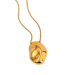 Jewelryposter Irregular Concave Hammer Pattern Necklace for Women Temperament Gold Color Jewelry Bijoux Gift 2024