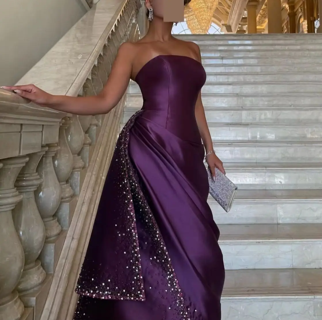 

Customized Luxury Pleated Sequins Beaded Celebrity Evening Gowns Party Dresses Elegant Floor Length Prom Gowns