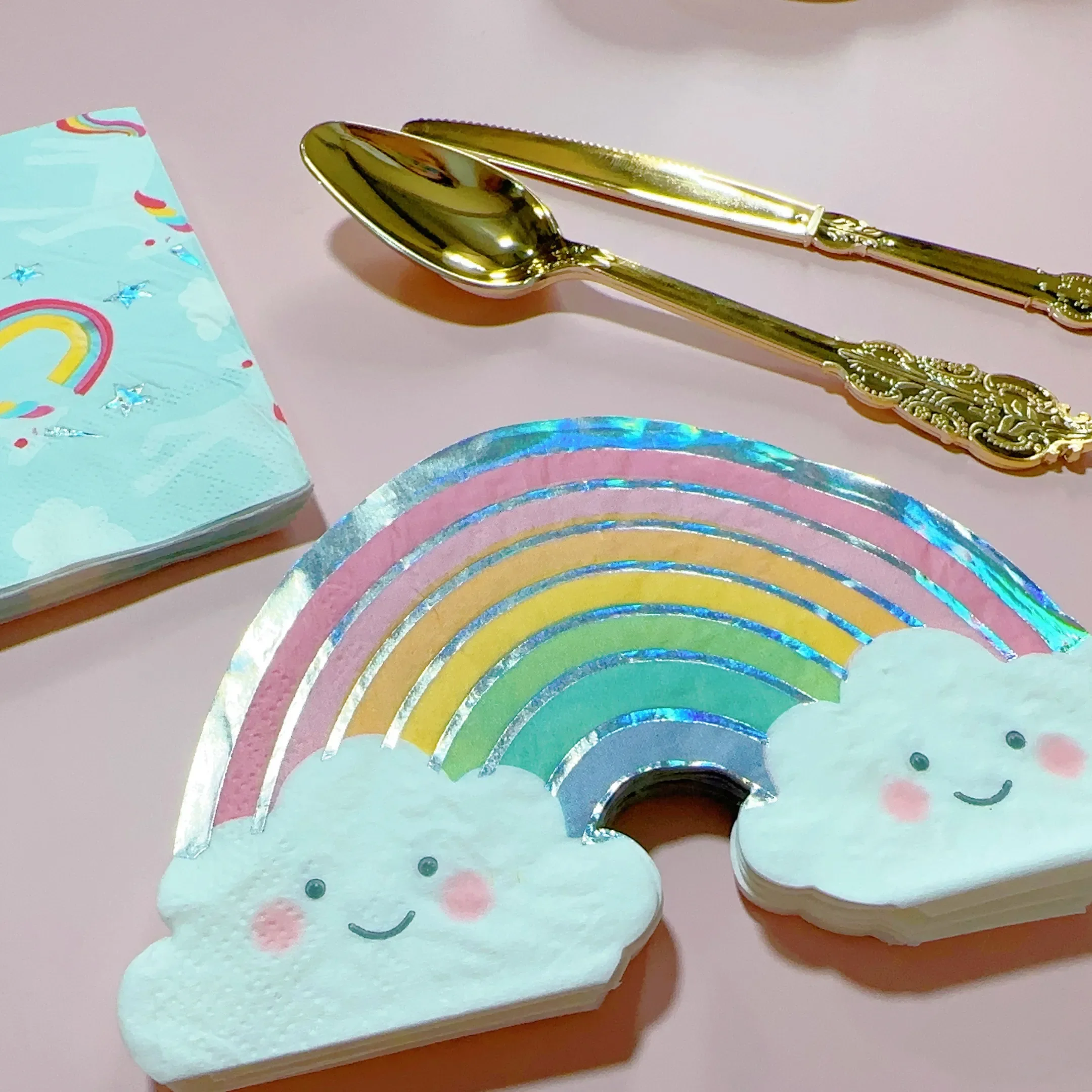 Rainbow Disposable Tableware Paper Plates Cups Napkin Unicornio Birthday Party Decor Rainbow Theme Birthday Party Supplies Girls