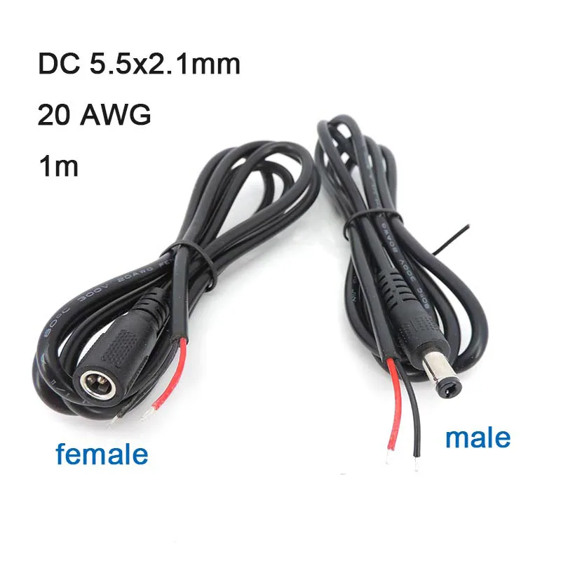 10PCS 1M DC male Power Pigtail Cable 5.5x2.1mm 20wag 5A Male Female Jack Cord DC Connector For CCTV Camera Solar Panel