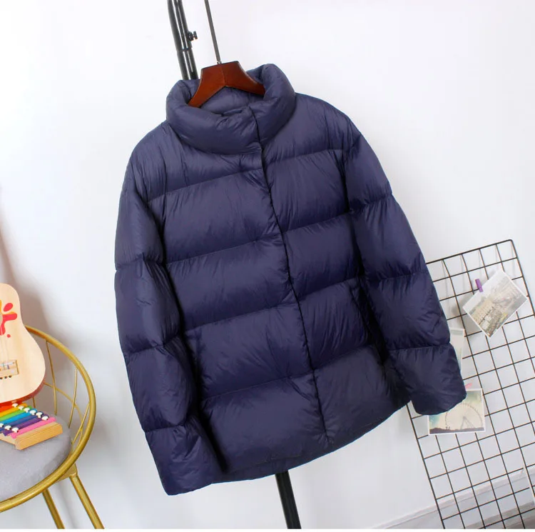 Schinteon Women Ultralight 90% White Duck Down Jacket Stand Collar Coat Casual Loose Winter Outwear High Quality 8 Colors