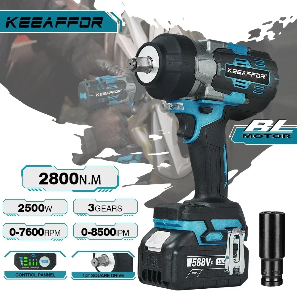 KEEAFFOR 2800N.M 2500W Brushless Electric Impact Wrench 1/2 Inch 3Gear Cordless Electric Drill Power Tool For Makita 18V Battery