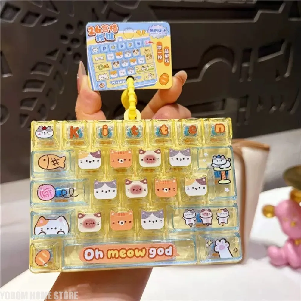 26-Key Decompression Button Toy Squeeze Keyboard Keychain Stress Relief Clicker Keyring Cartoon Animals Keyboard Keychains Gifts