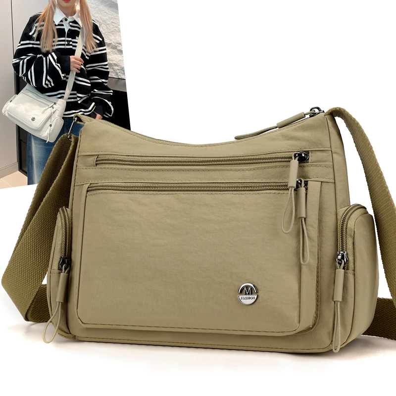 Modische Damen-Umhängetasche aus Nylongewebe, leichte Schultertasche mit mehreren Taschen, geeignet für den täglichen Gebrauch und den Arbeitsweg