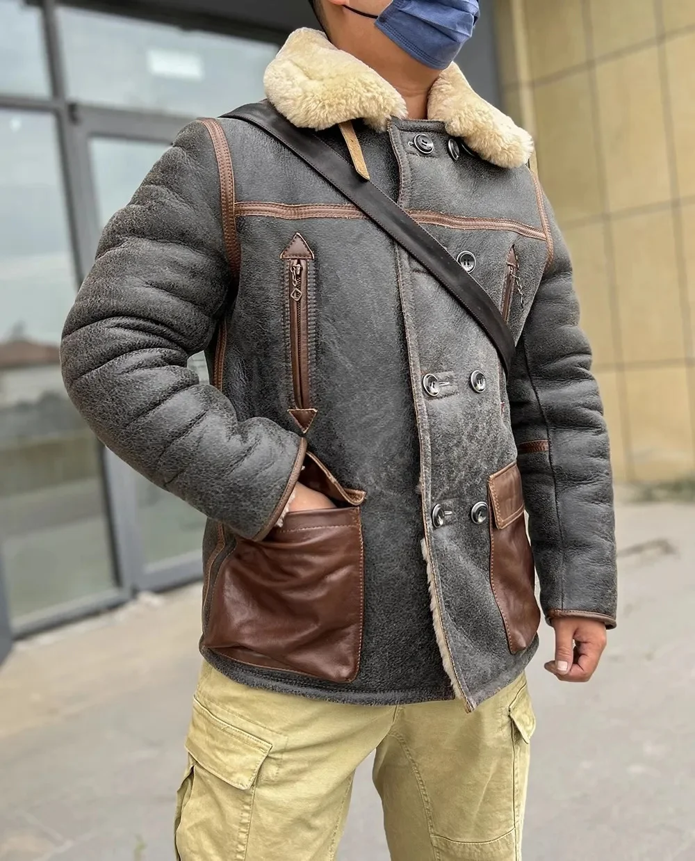 SHop Best.Super thick shearling cloth.Mens 100% natural fur jacket.Winter warm 2cm wool real leather coat.Vintage show