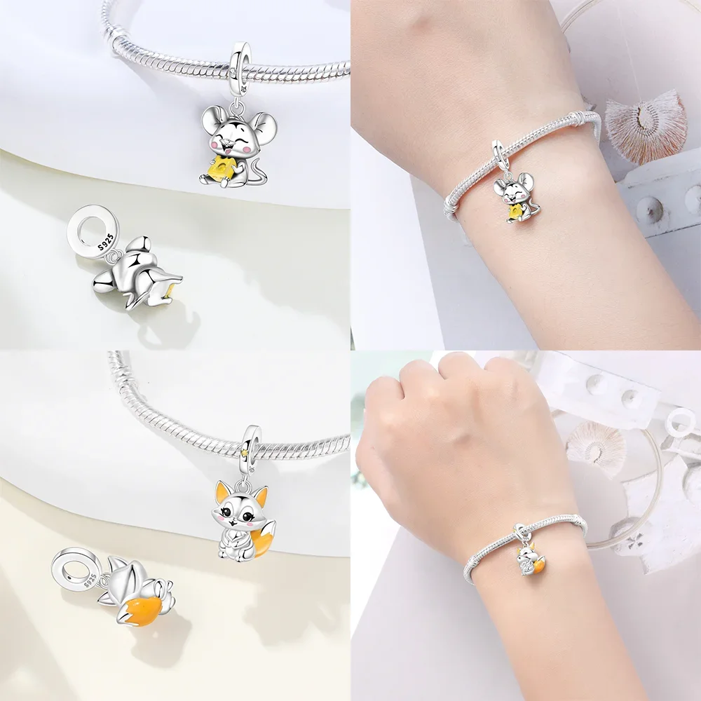 Charms 925 Silver Cute Animal Panda Calf Lamb Sloth Mouse Beads Pendant Fit DIY Women Jewelry Original Bracelet Gifts Making view 5