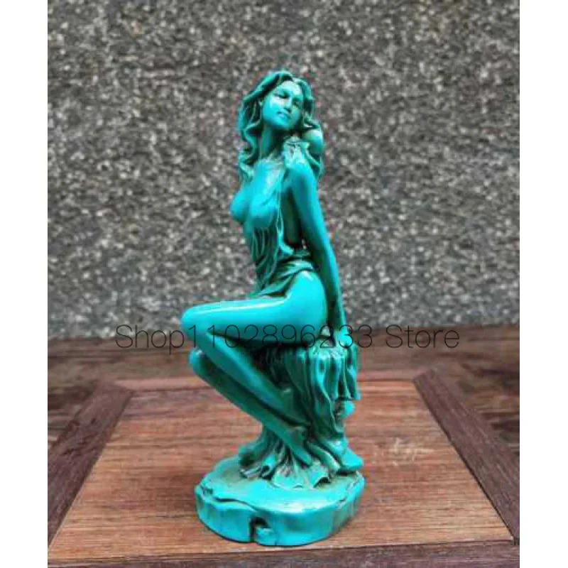 

Hand-Carved Chinese Natural Turquoise Statue People beauty Exquisite Green