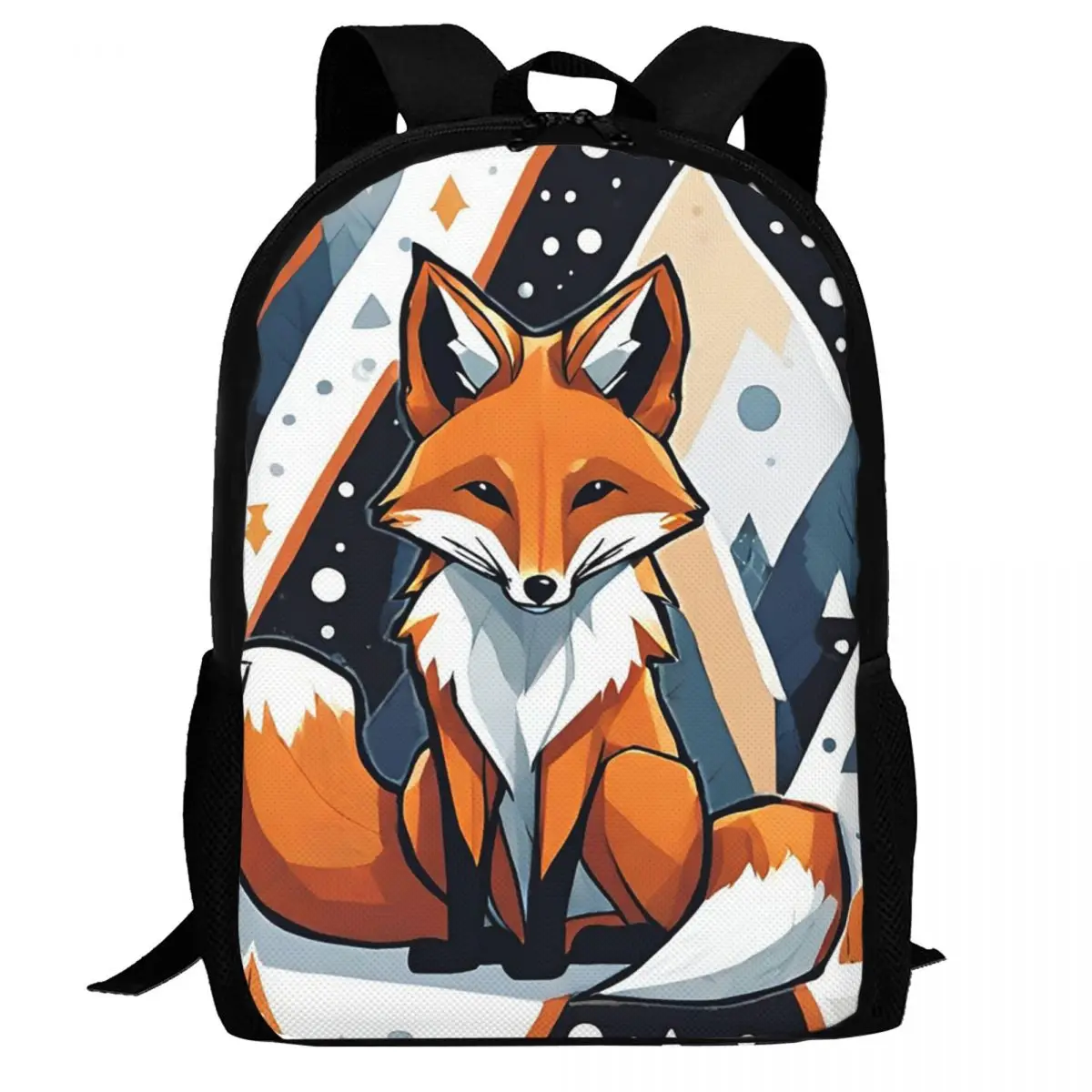 

Smiling Geometric Fox Backpack Daypack Large Capacity Children BookBag School Bag Shoulder Bags for Men Women