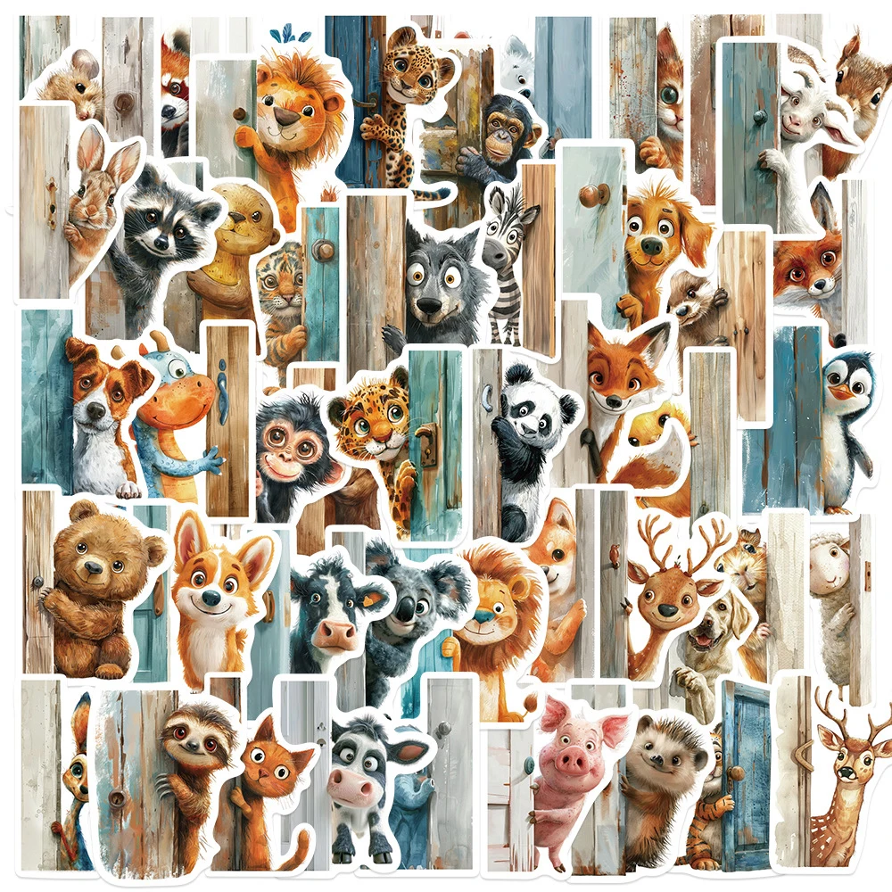 

10/30/50pcs Outside The Door Peeping At Animal Stickers Cute Cartoon Sticker DIY Water Bottle Phone Notebook Decals for Kids Toy