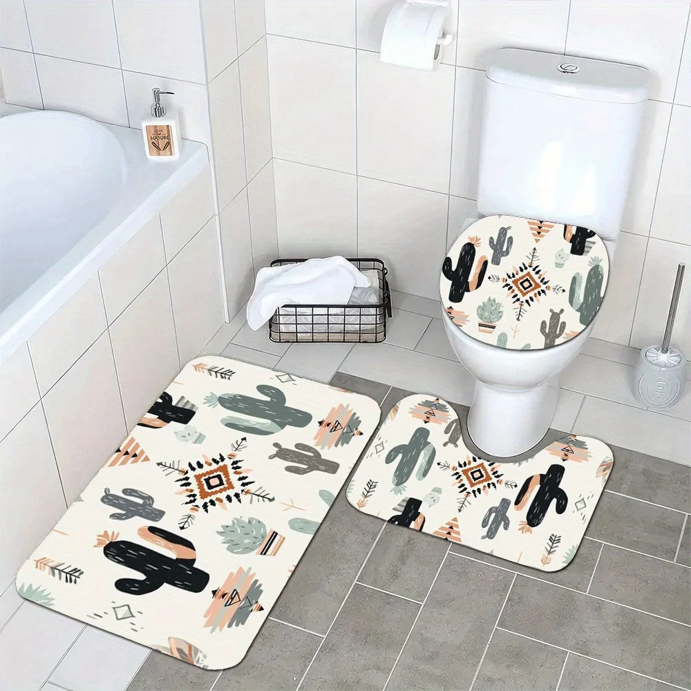 

3pcs Soft & Absorbent Plush Bath Mats Non-Slip, Washable, Comfortable, Bohemian Spring And Summer 3 Bath Blanket for Shower Room