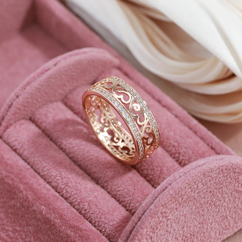 SYOUJYO Vintage Openwork 585 Rose Gold Color Women\'s Ring Exquisite Fashion Jewelry Natural Zirconia Full Pave Setting Ring