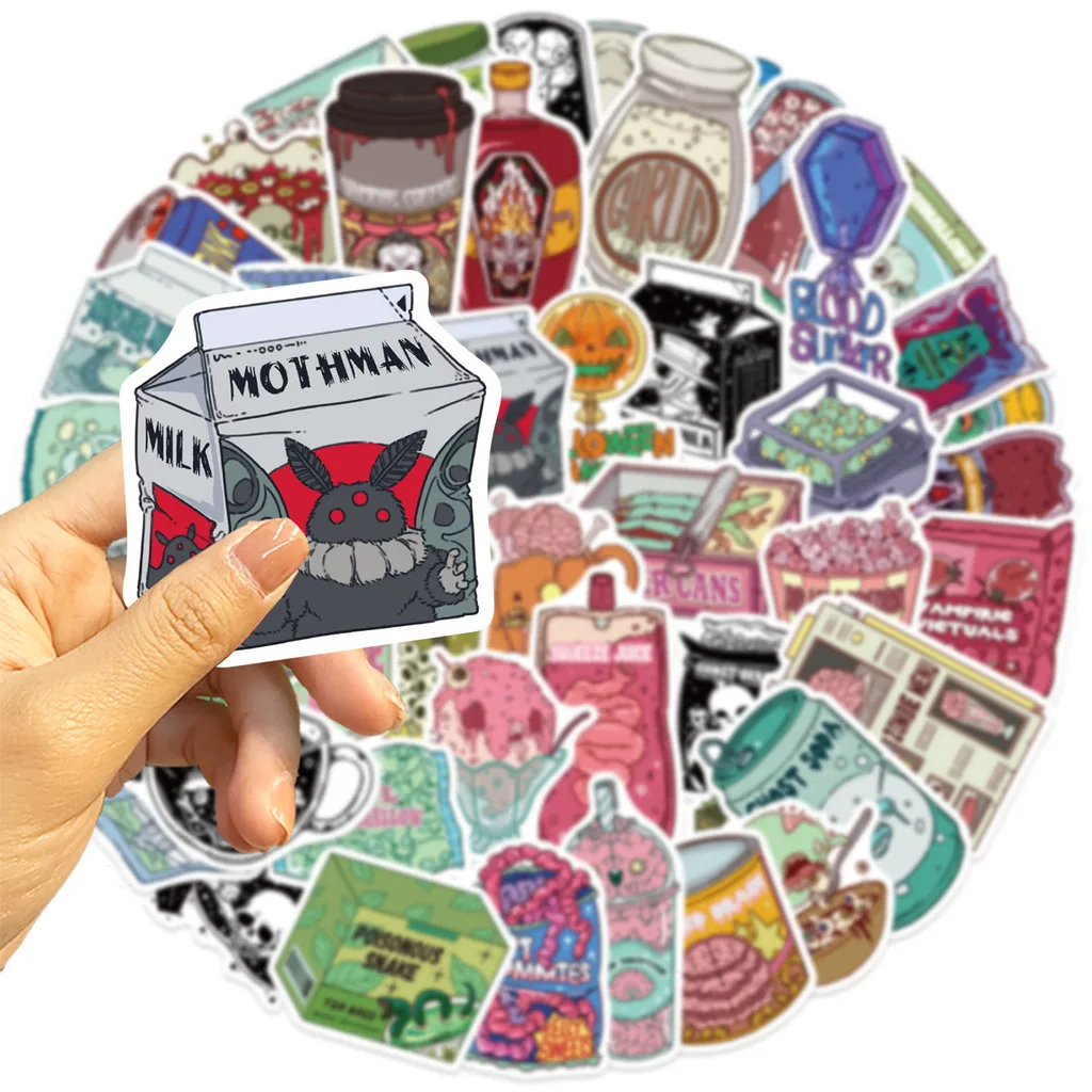 50Pieces Cartoon Halloween Spooky Food Graffiti Stickers - DIY Waterproof Decorative Decals Golden Memory Stickers Store