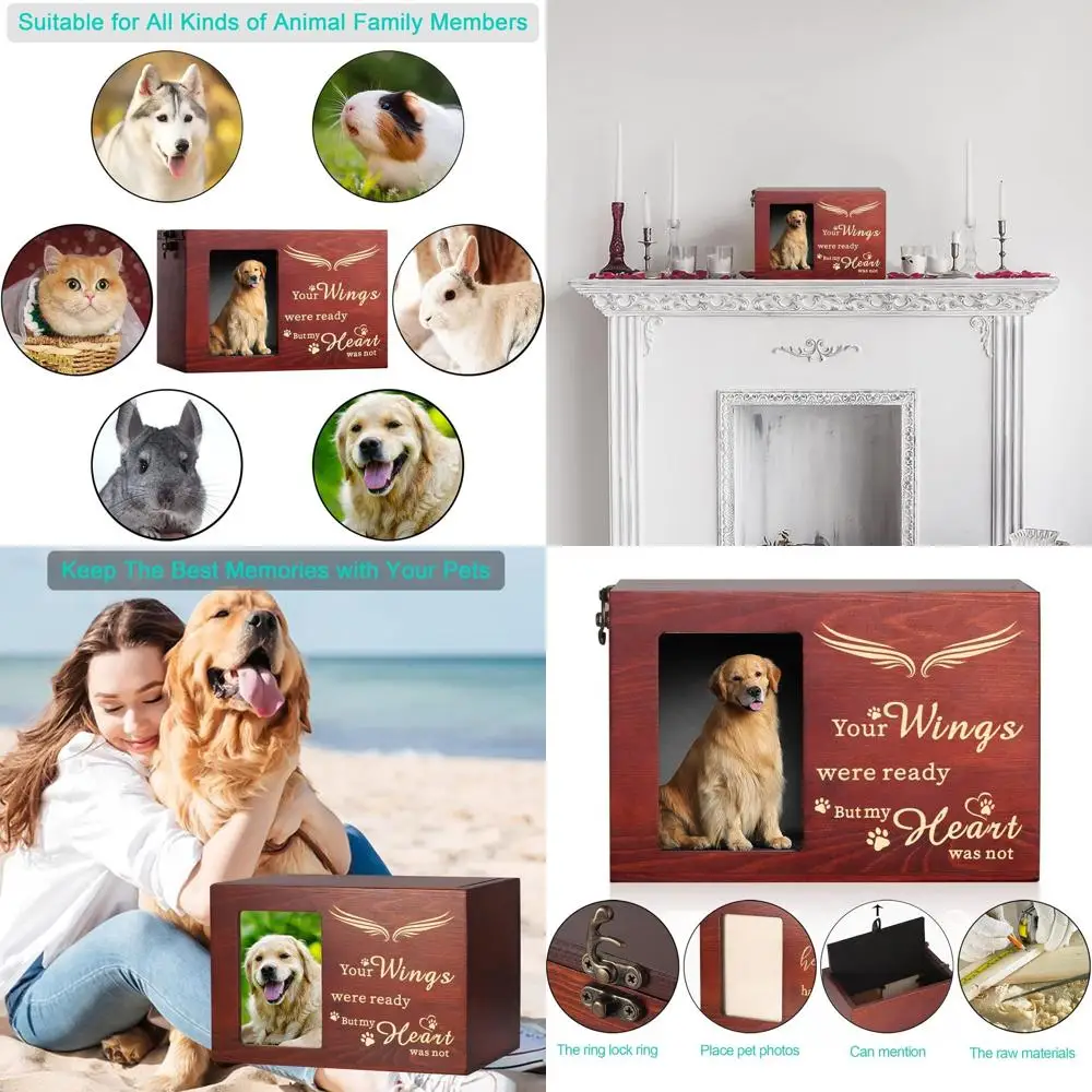 

Мемориальные урны для домашних животных для пепла собак или кошек, большие деревянные похоронные урны для кремации с фоторамкой, коробка для памяти с черным флаком