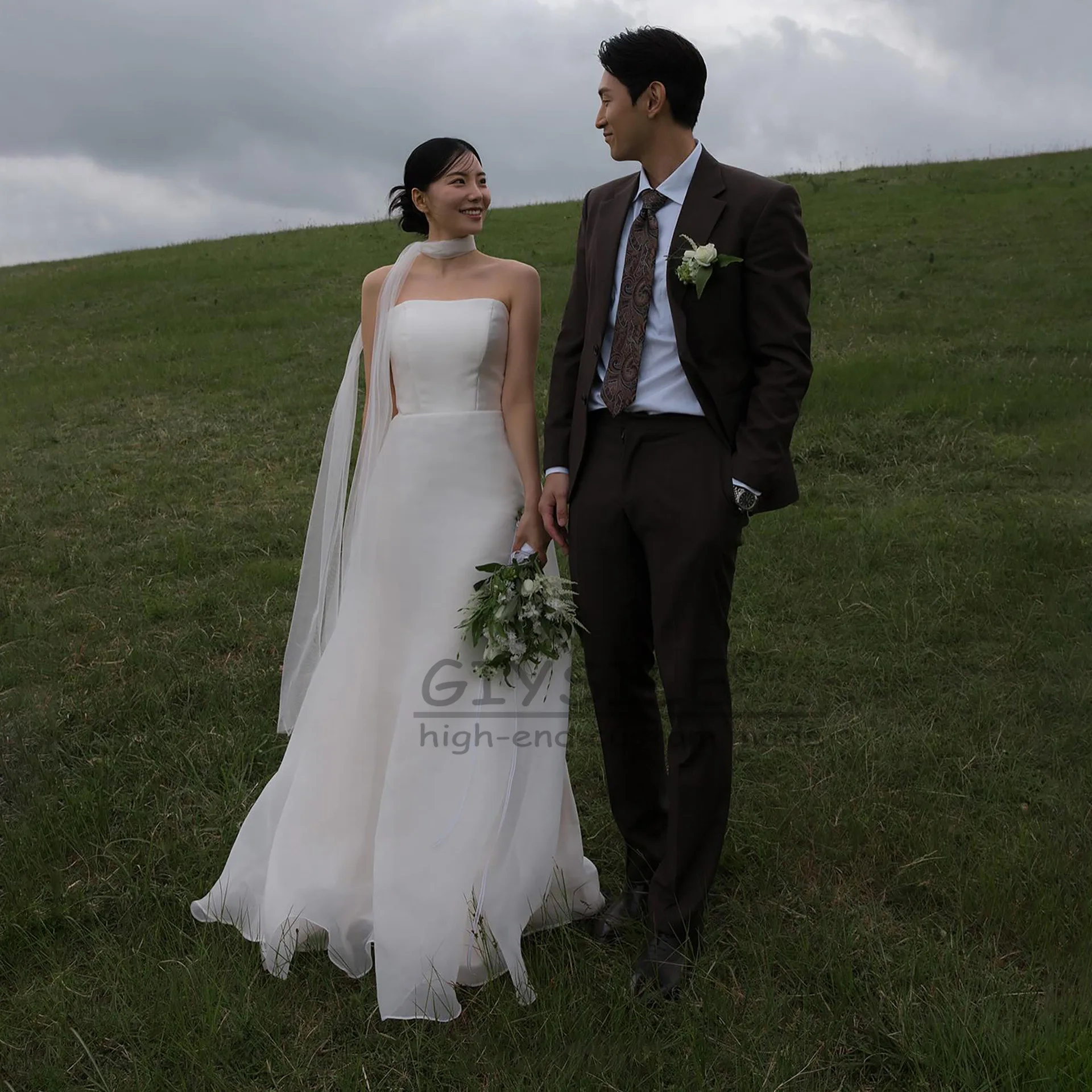 GIYSILE Customized Chiffon Wedding Dresses Strapless A Line Maxi Korea Bride Gowns Elegant Simple Bridal Dresses robe de mariage