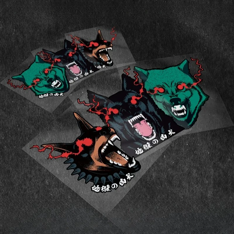 Japanese Kanji Hell Hound Demon Dog Reflective Sticker Waterproof for Car Motorcycle Helmet
