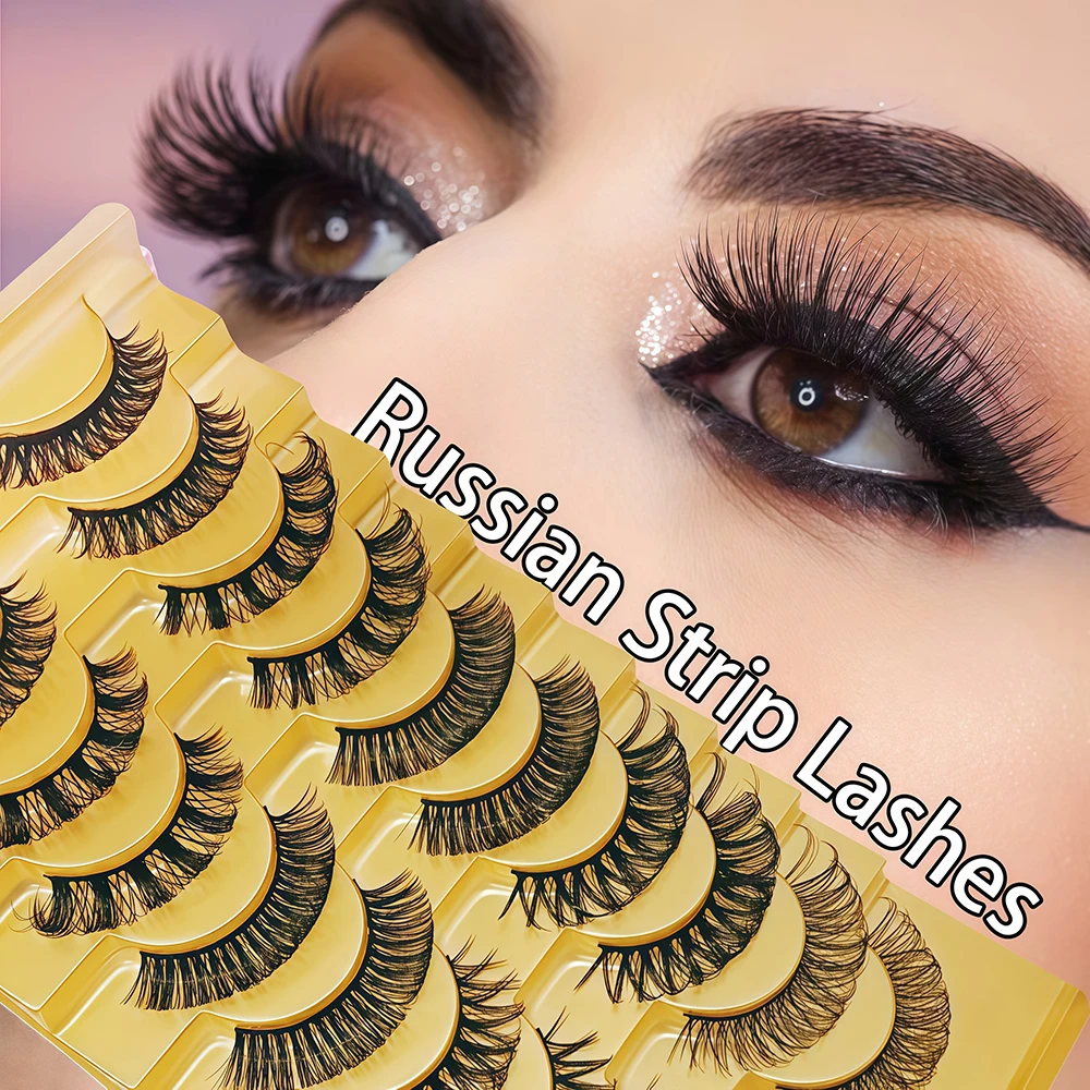新しいロシア製ロールゴールドシリーズ10ペアミックスセット、厚い立体感のある毛、硬いステム、誇張されたまつげ