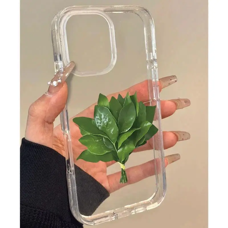 

Чехол для телефона iPhone 16, 15, 14, 13, 12, 11 X XS XR Pro Max Plus INS в китайском стиле с принтом листьев Pomelo, прозрачный защитный чехол