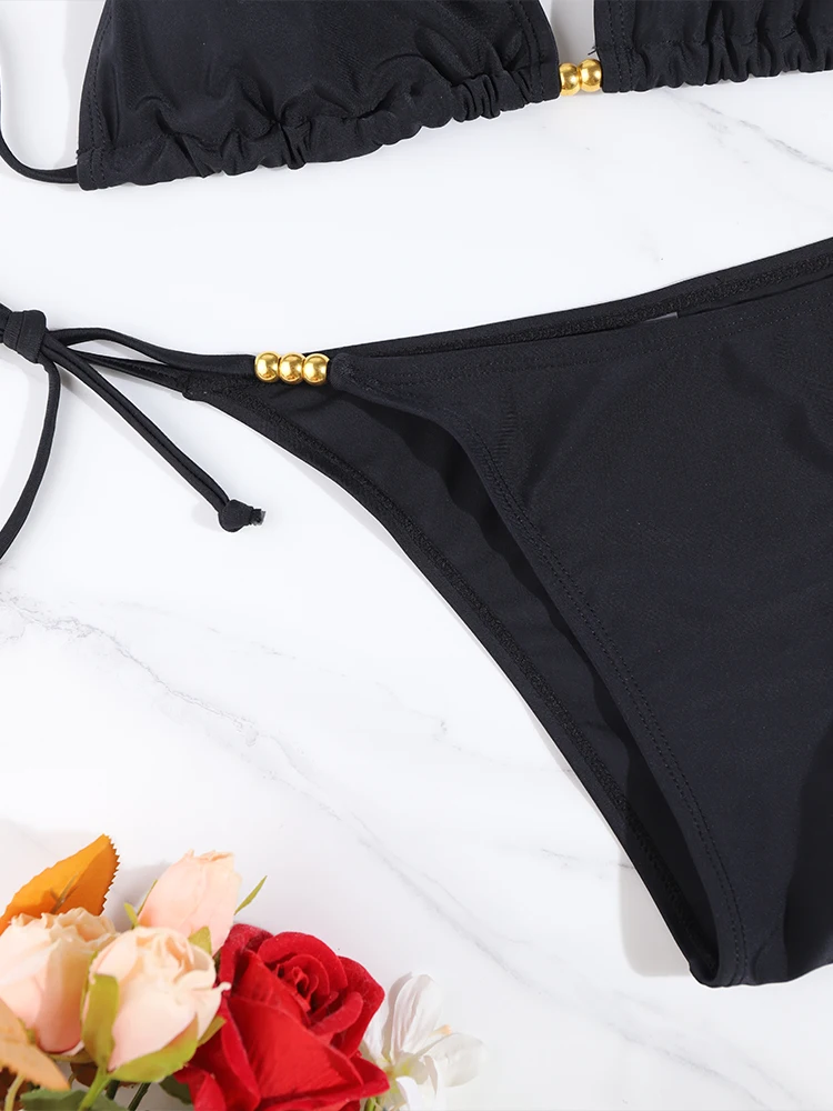 Sexy Triangle Bikini Sets Micro Thongs Swimsuit Women Bathing Suit  BeachwearSolid Color Swimwear Thong Bikini view 4