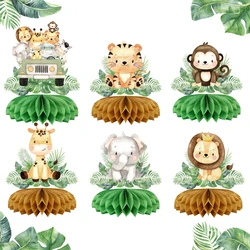 6pcs Jungle Animal Style Honeycomb Ornaments, Honeycomb Centerpieces For Happy Birthday Party Table Decorations，Party Decor