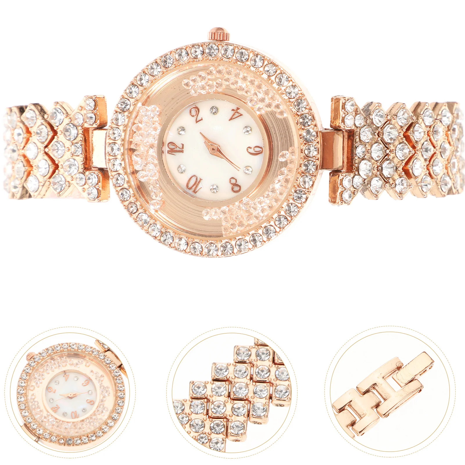 

VALICLUD Women's Rhinestone Silver Watch Rose Gold Dainty Steel Band Ladies Wristwatch for Lady Decor Stop